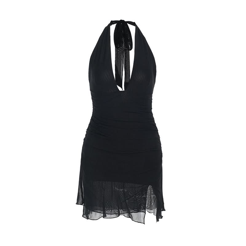 Sultry Black Halter Ruched Mini Dress - Your Ultimate Fall & Holiday Party Essential