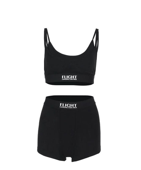 Flight Longing for Free" Cozy Black Bralette & Boyshort Set | Ultimate Fall Loungewear for Women