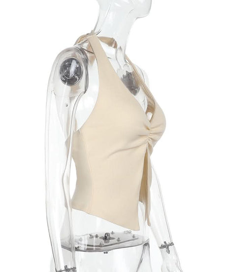 Chic Ruched Halter Slit Top | V-Neck Fall Essential & Getaway Ready