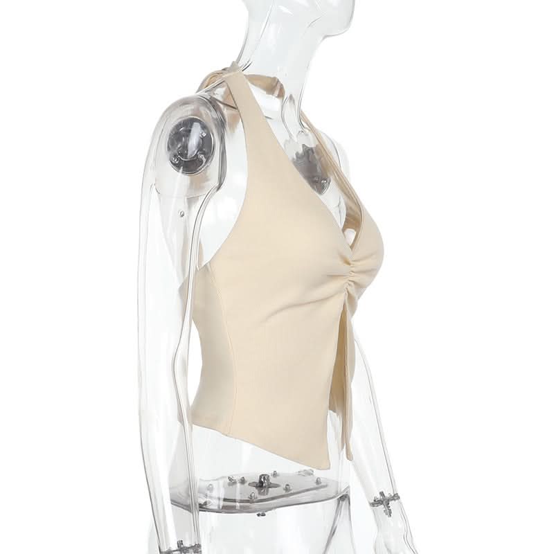 Chic Ruched Halter Slit Top | V-Neck Fall Essential & Getaway Ready