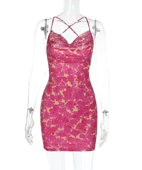 Radiant Rose Cowl Neck Mini Dress - Criss-Cross Back | Your Go-To for Fall Parties & Getaways