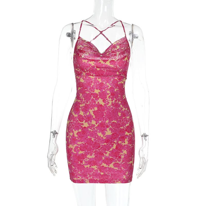 Radiant Rose Cowl Neck Mini Dress - Criss-Cross Back | Your Go-To for Fall Parties & Getaways