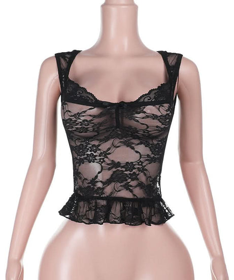 Romantic Black Lace Peplum Top – Sheer Elegance for Fall & Holiday Nights