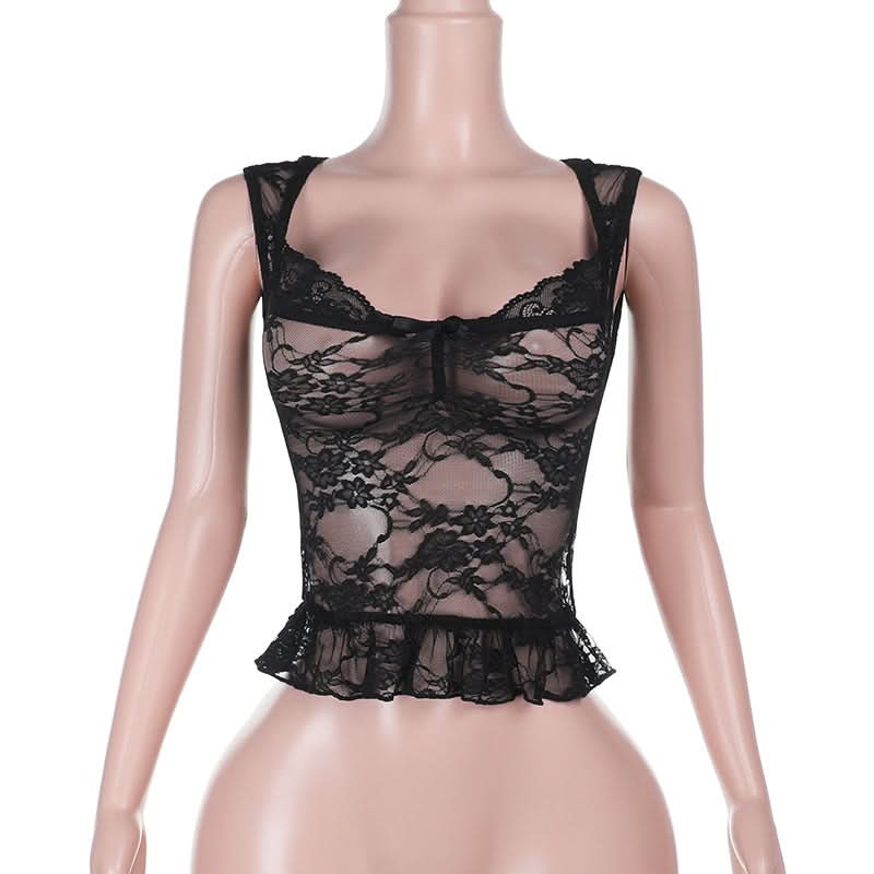 Romantic Black Lace Peplum Top – Sheer Elegance for Fall & Holiday Nights