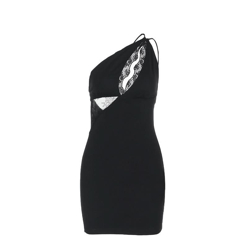 Daring Diva Black Lace Cut-Out One-Shoulder Mini Dress - Your Fall & Holiday Party Statement Piece