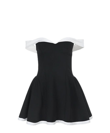 Chic Off-Shoulder Black & White Skater Mini Dress – Your Fall Party & Date Night Essential