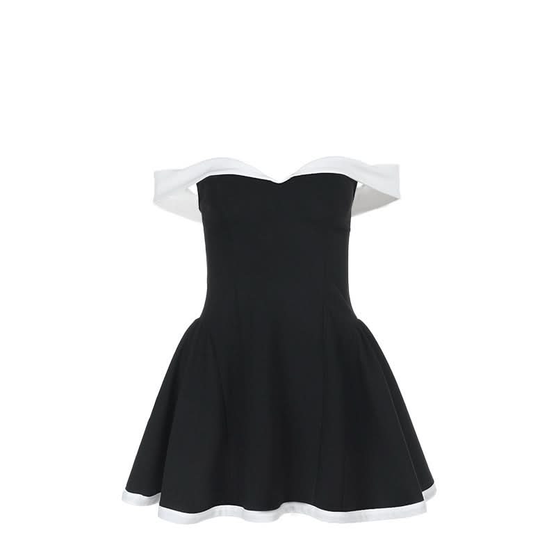 Chic Off-Shoulder Black & White Skater Mini Dress – Your Fall Party & Date Night Essential