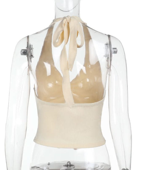 Chic Ruched Halter Slit Top | V-Neck Fall Essential & Getaway Ready