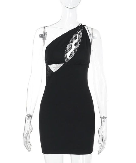 Daring Diva Black Lace Cut-Out One-Shoulder Mini Dress - Your Fall & Holiday Party Statement Piece