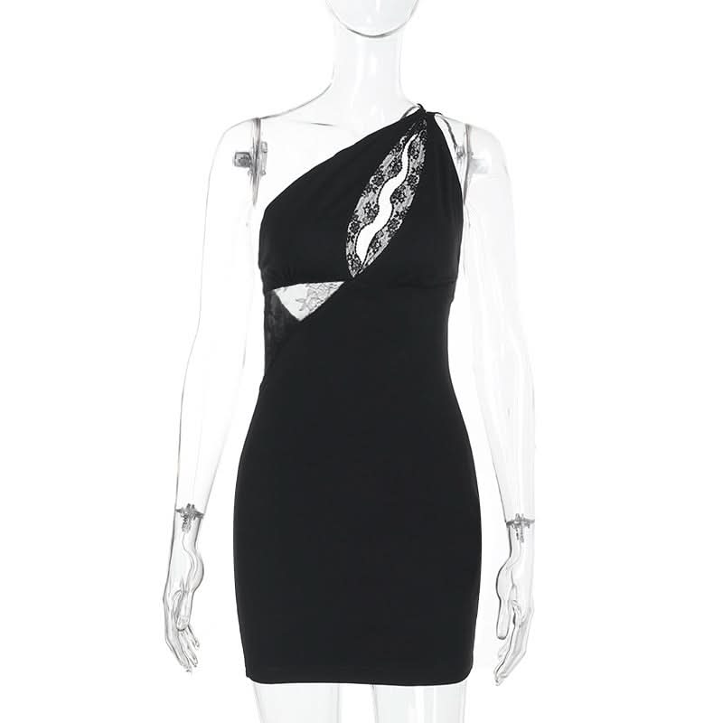 Daring Diva Black Lace Cut-Out One-Shoulder Mini Dress - Your Fall & Holiday Party Statement Piece
