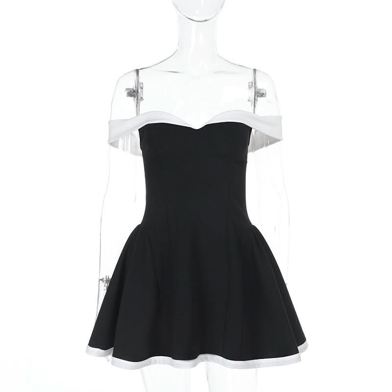 Chic Off-Shoulder Black & White Skater Mini Dress – Your Fall Party & Date Night Essential
