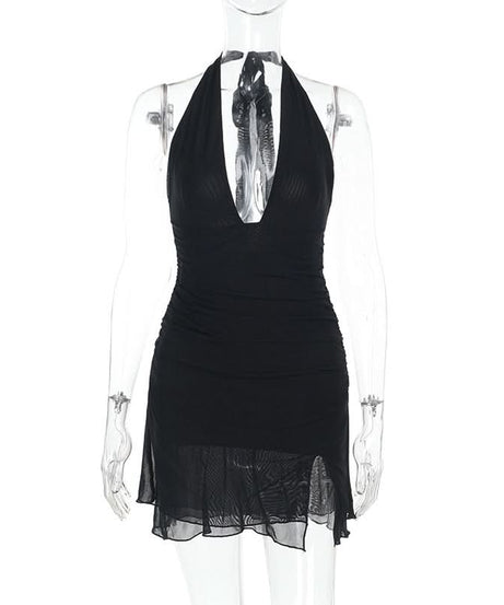 Sultry Black Halter Ruched Mini Dress - Your Ultimate Fall & Holiday Party Essential