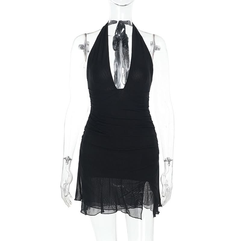 Sultry Black Halter Ruched Mini Dress - Your Ultimate Fall & Holiday Party Essential