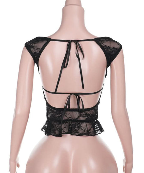 Romantic Black Lace Peplum Top – Sheer Elegance for Fall & Holiday Nights