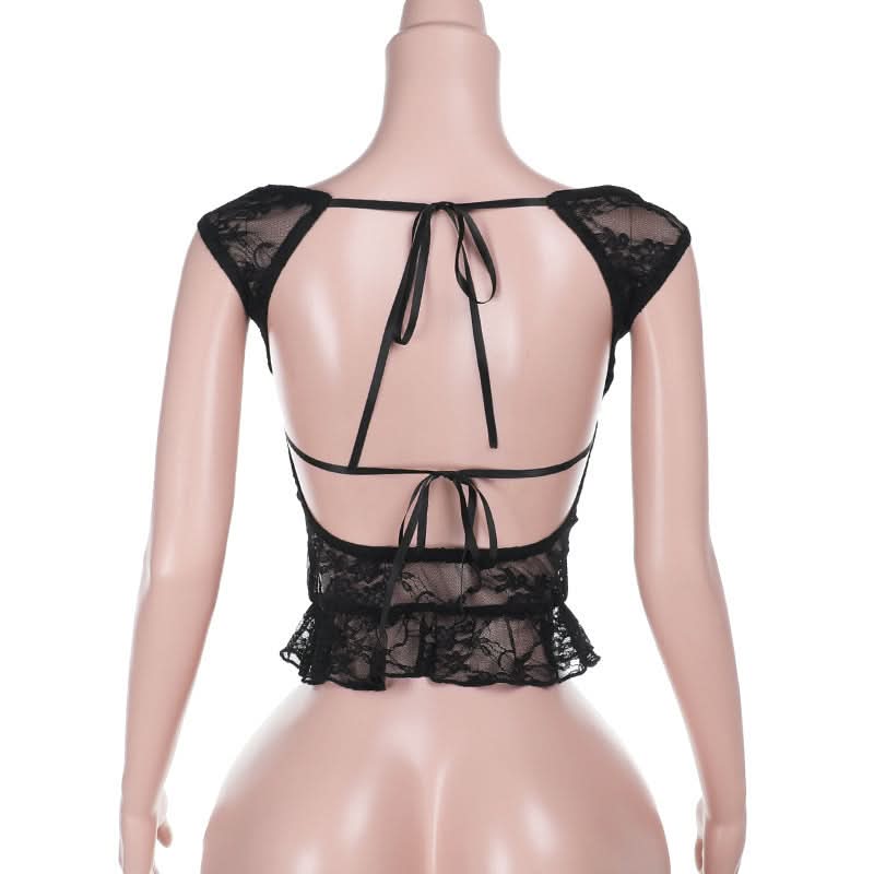 Romantic Black Lace Peplum Top – Sheer Elegance for Fall & Holiday Nights