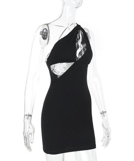 Daring Diva Black Lace Cut-Out One-Shoulder Mini Dress - Your Fall & Holiday Party Statement Piece
