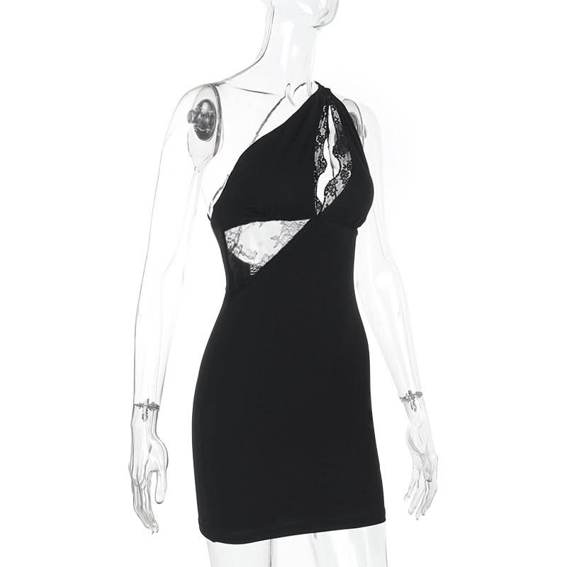 Daring Diva Black Lace Cut-Out One-Shoulder Mini Dress - Your Fall & Holiday Party Statement Piece