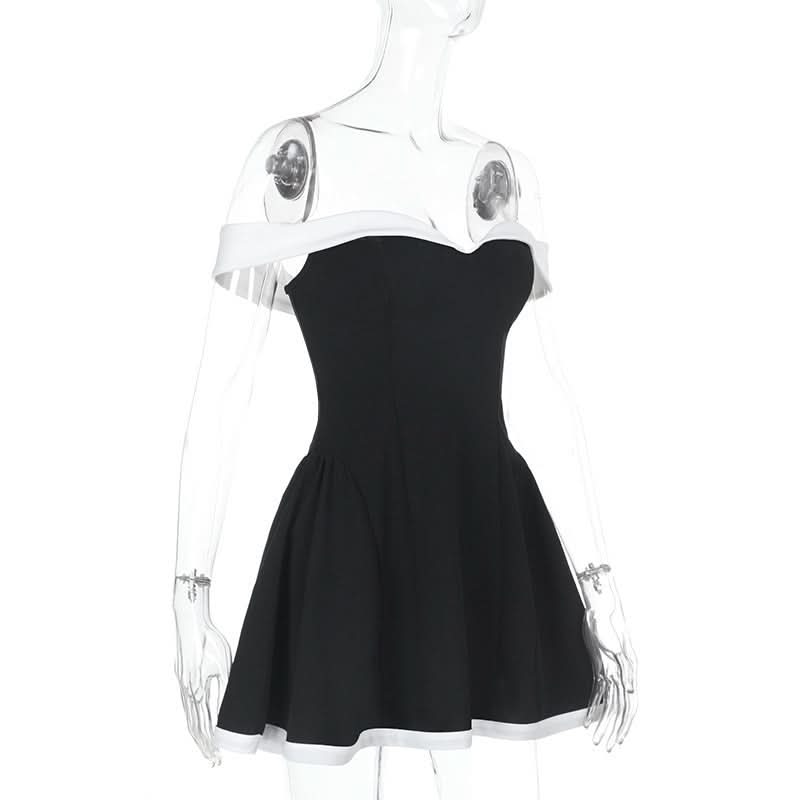 Chic Off-Shoulder Black & White Skater Mini Dress – Your Fall Party & Date Night Essential
