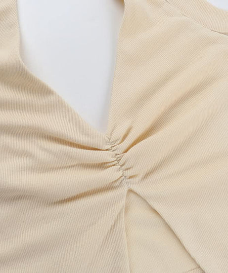 Chic Ruched Halter Slit Top | V-Neck Fall Essential & Getaway Ready