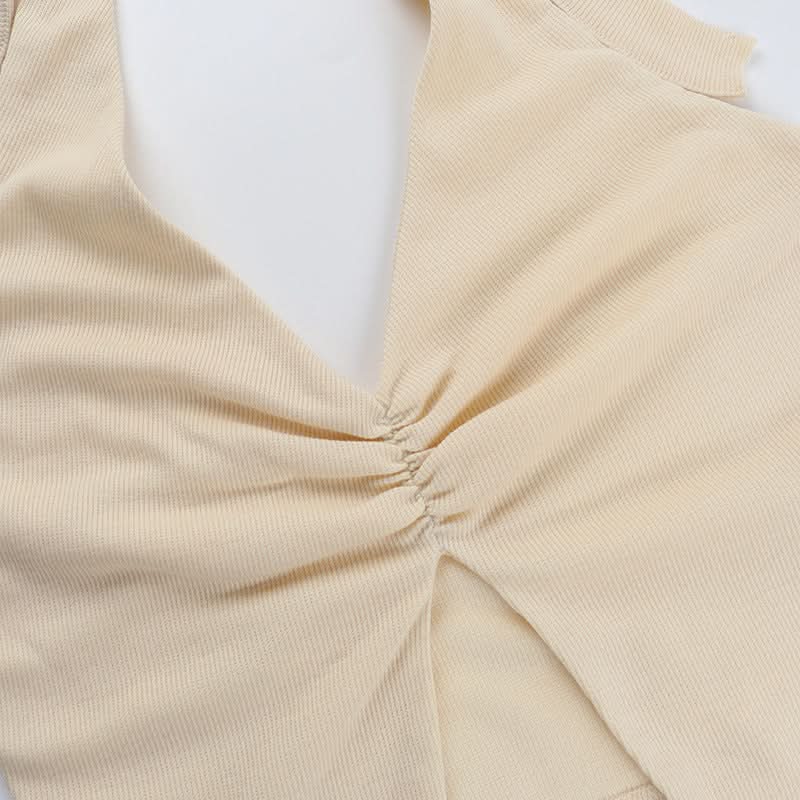 Chic Ruched Halter Slit Top | V-Neck Fall Essential & Getaway Ready