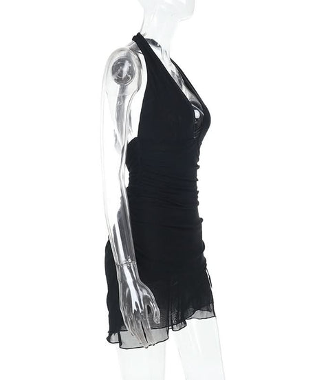 Sultry Black Halter Ruched Mini Dress - Your Ultimate Fall & Holiday Party Essential