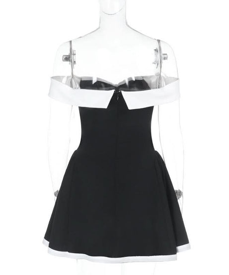 Chic Off-Shoulder Black & White Skater Mini Dress – Your Fall Party & Date Night Essential