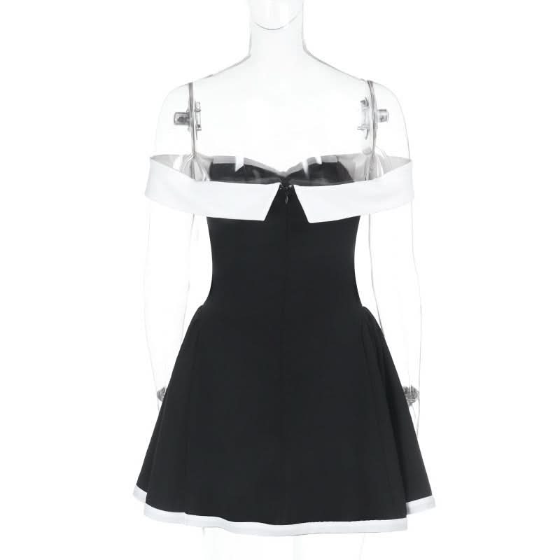 Chic Off-Shoulder Black & White Skater Mini Dress – Your Fall Party & Date Night Essential