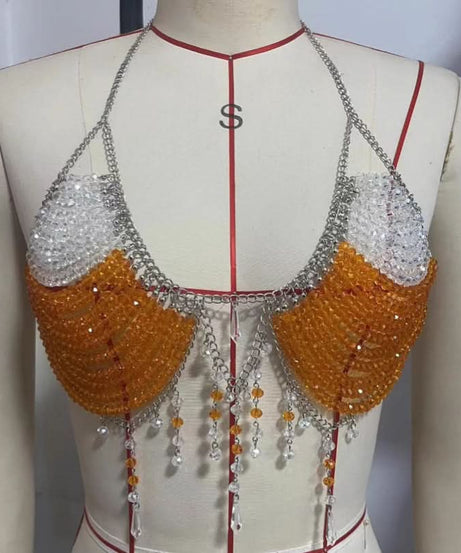Cheers! Sparkling Beer Mug Beaded Halter Top - Your Ultimate Fall Festival & Party Statement Piece