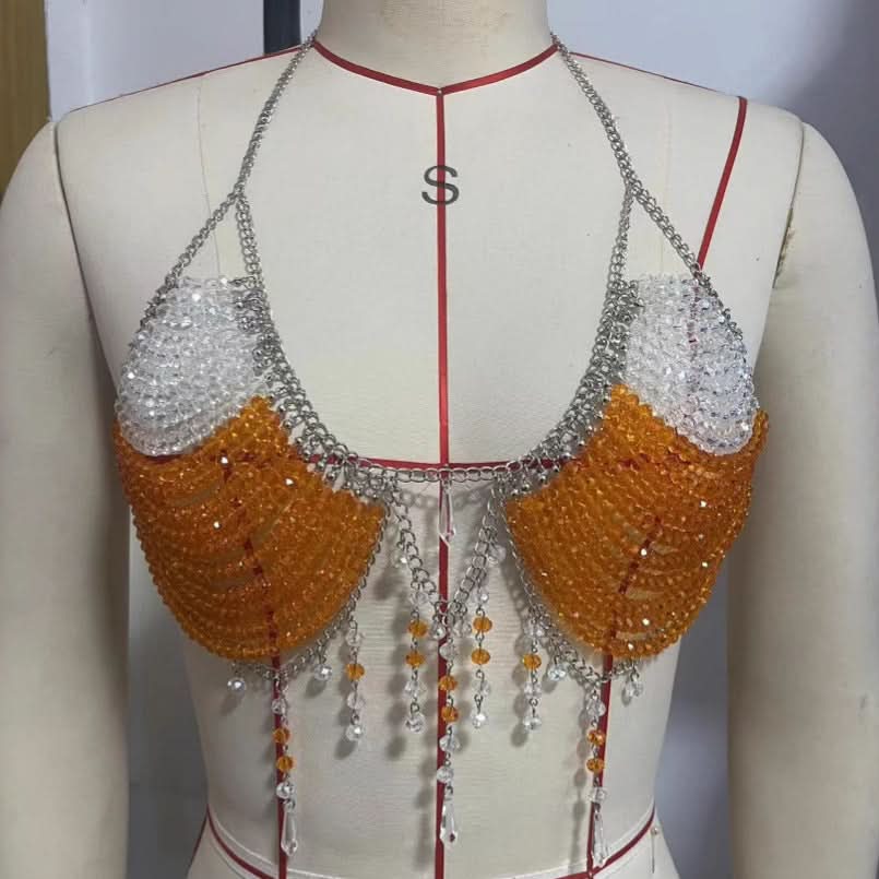 Cheers! Sparkling Beer Mug Beaded Halter Top - Your Ultimate Fall Festival & Party Statement Piece