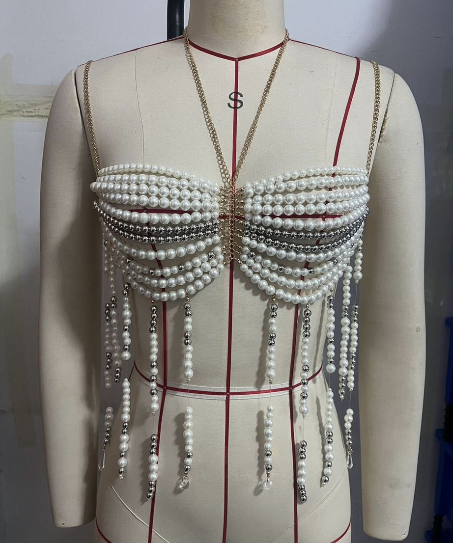 Dazzling Pearl & Chain Halter Top - Your Ultimate Glam for Holiday Parties & Beyond!