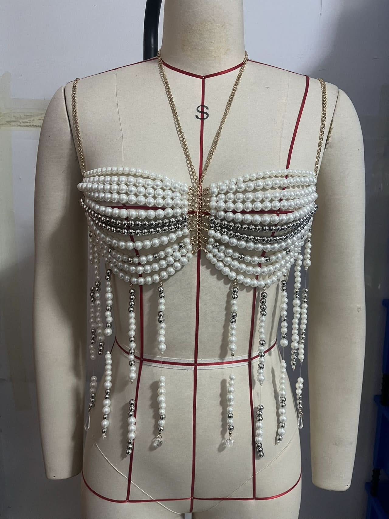 Dazzling Pearl & Chain Halter Top - Your Ultimate Glam for Holiday Parties & Beyond!