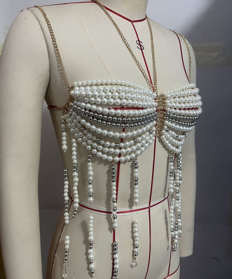 Dazzling Pearl & Chain Halter Top - Your Ultimate Glam for Holiday Parties & Beyond!