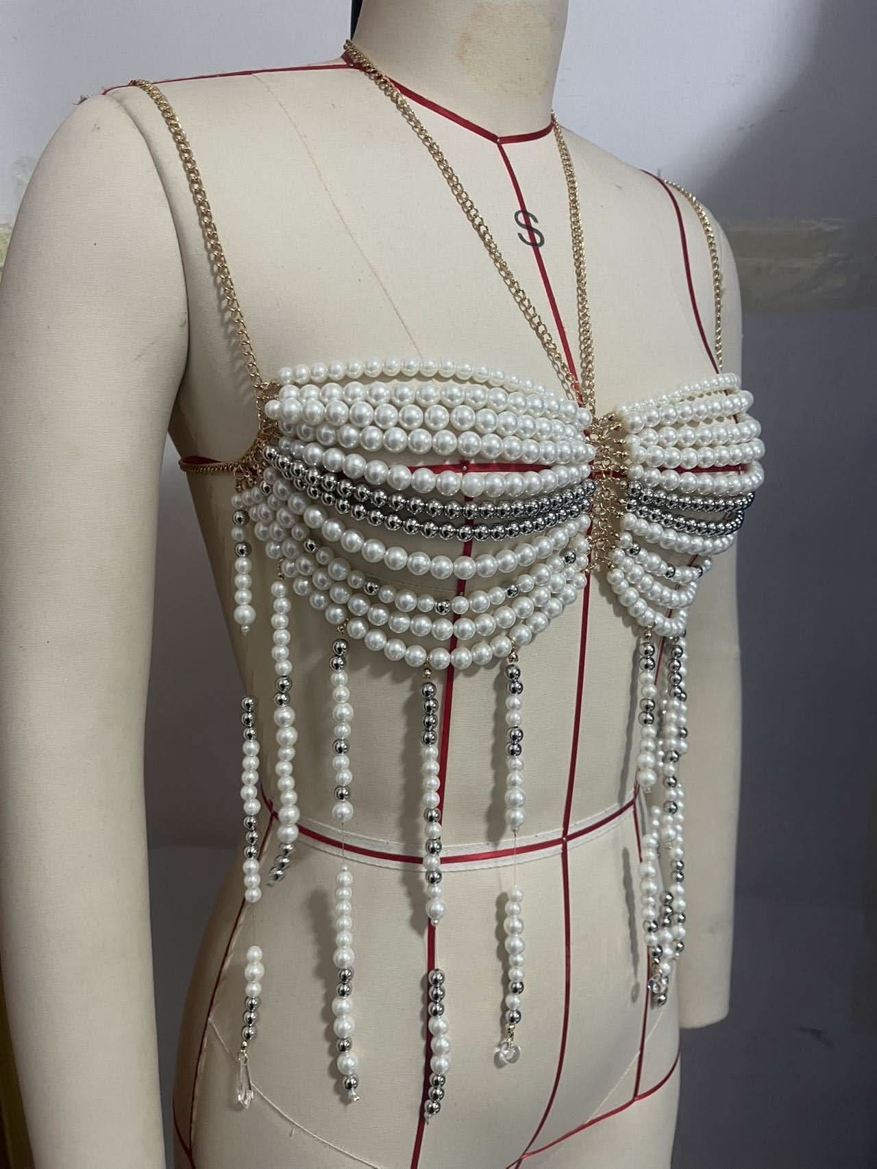 Dazzling Pearl & Chain Halter Top - Your Ultimate Glam for Holiday Parties & Beyond!
