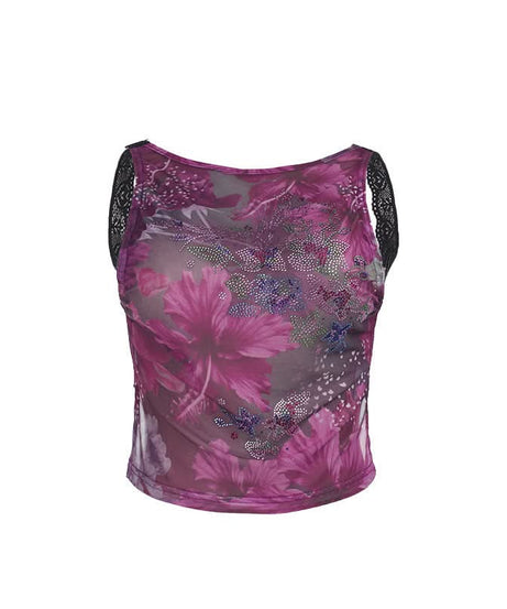 Chic Sheer Floral Mesh Tank Top - Beaded Sparkle & Lace Trim | Fall Nights & Beyond