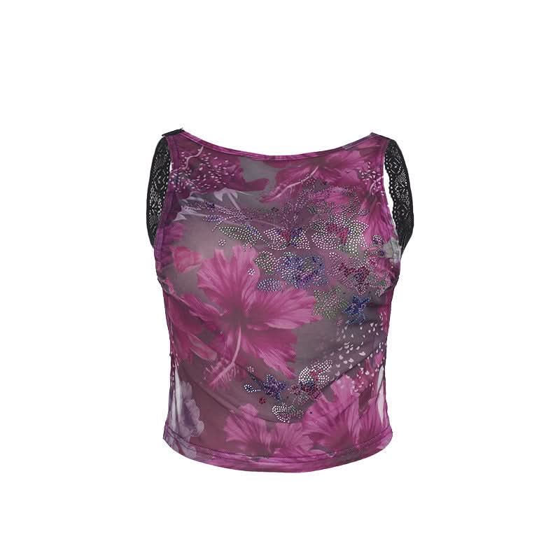 Chic Sheer Floral Mesh Tank Top - Beaded Sparkle & Lace Trim | Fall Nights & Beyond