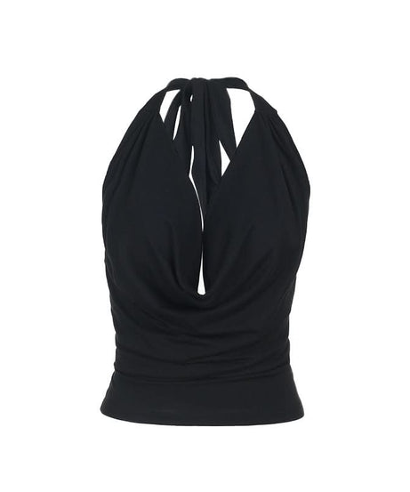 Effortless Chic Black Cowl Neck Halter Top - Your Fall & Holiday Go-To