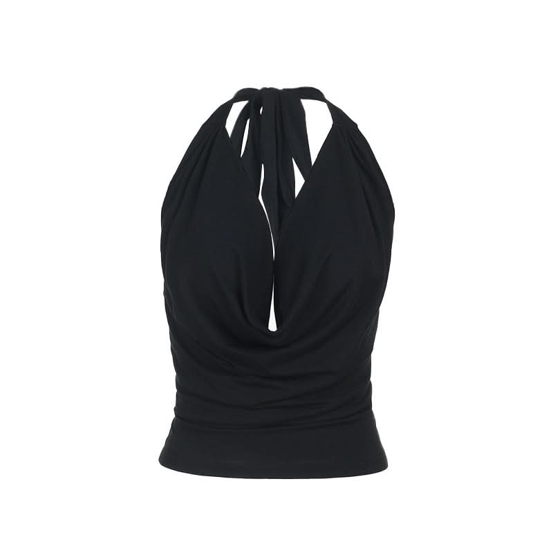 Effortless Chic Black Cowl Neck Halter Top - Your Fall & Holiday Go-To