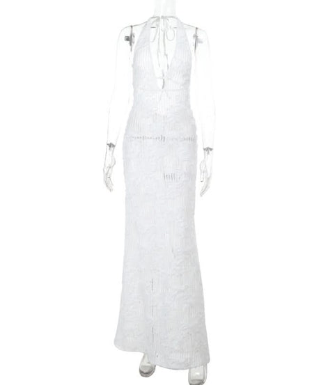 Effortless White Crochet Halter Maxi Dress - Your Chic Resort & Vacation Essential