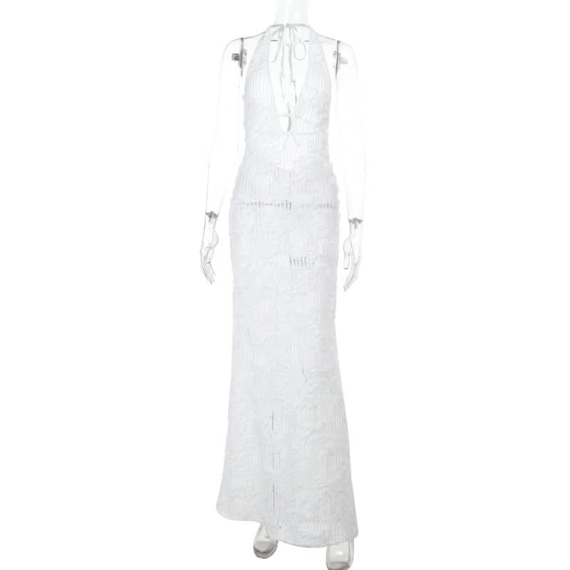 Effortless White Crochet Halter Maxi Dress - Your Chic Resort & Vacation Essential