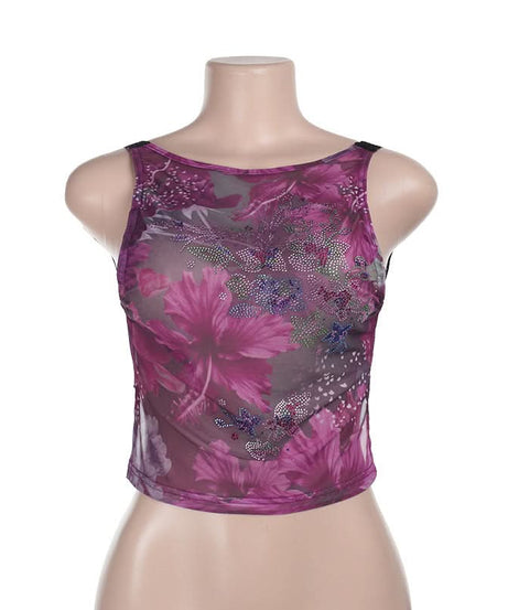 Chic Sheer Floral Mesh Tank Top - Beaded Sparkle & Lace Trim | Fall Nights & Beyond