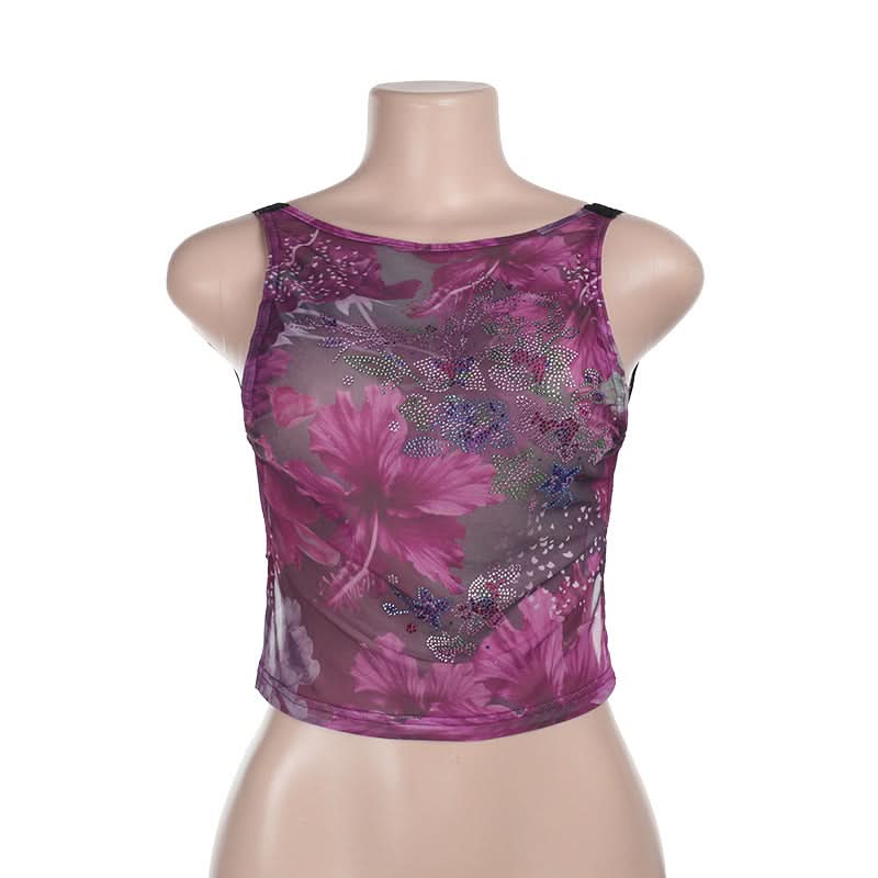 Chic Sheer Floral Mesh Tank Top - Beaded Sparkle & Lace Trim | Fall Nights & Beyond