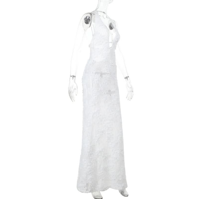 Effortless White Crochet Halter Maxi Dress - Your Chic Resort & Vacation Essential