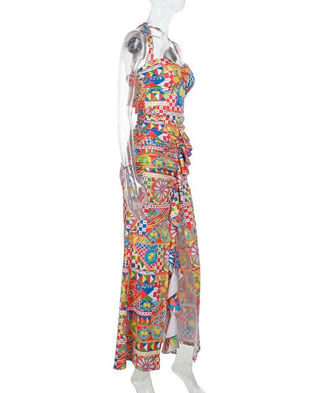 Vibrant Mediterranean Tile Halter Maxi Dress - Your Chic Resort & Winter Getaway Essential