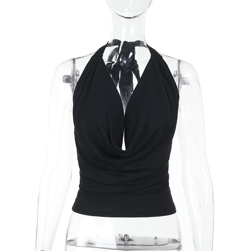 Effortless Chic Black Cowl Neck Halter Top - Your Fall & Holiday Go-To