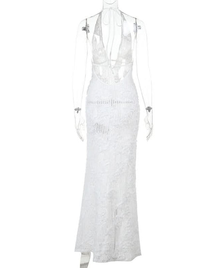 Effortless White Crochet Halter Maxi Dress - Your Chic Resort & Vacation Essential