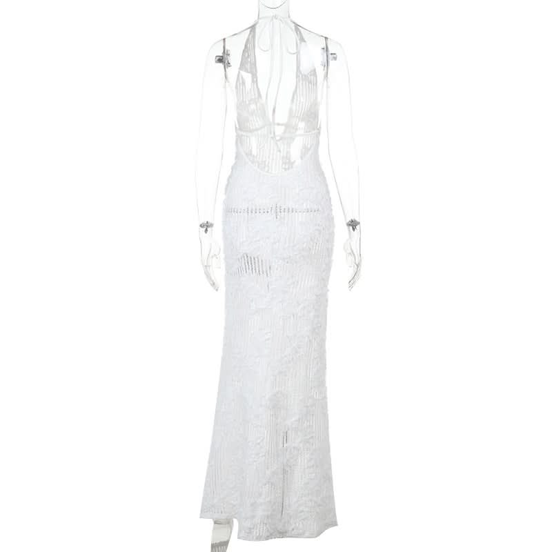 Effortless White Crochet Halter Maxi Dress - Your Chic Resort & Vacation Essential
