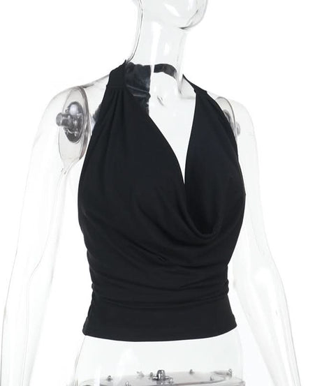 Effortless Chic Black Cowl Neck Halter Top - Your Fall & Holiday Go-To