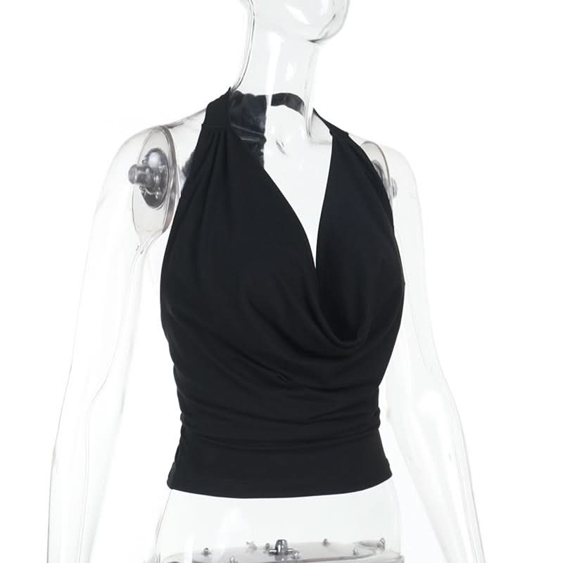 Effortless Chic Black Cowl Neck Halter Top - Your Fall & Holiday Go-To