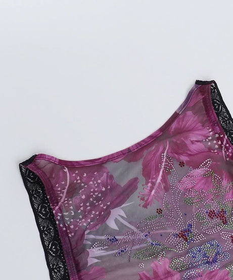 Chic Sheer Floral Mesh Tank Top - Beaded Sparkle & Lace Trim | Fall Nights & Beyond