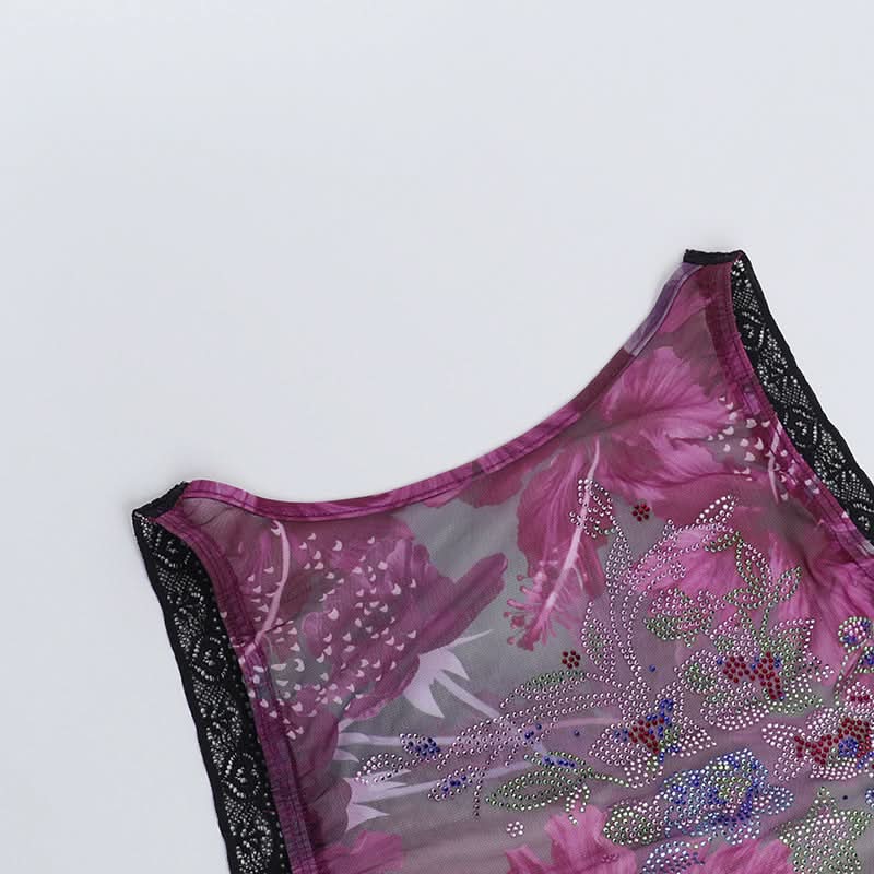 Chic Sheer Floral Mesh Tank Top - Beaded Sparkle & Lace Trim | Fall Nights & Beyond